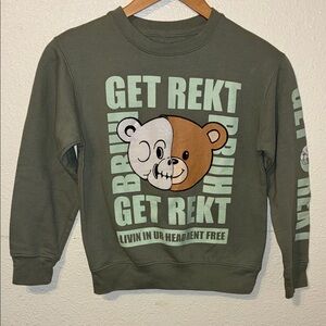 Kids Olive Green Bear Graphic Sweatshirt